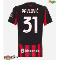 Camiseta AC Milan Strahinja Pavlovic #31 Primera Equipación para mujer 2025-26 manga corta